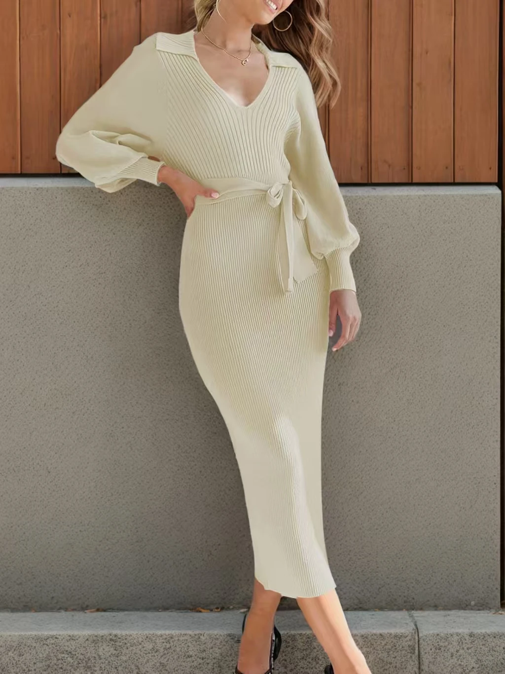 Faionable محبوك سليم صالح الدكتور العصرية مربوط سترة طويلة Dr عالية الخصر الخامس ني البوليستر طويل Sve خطوة واحدة تنورة fo...