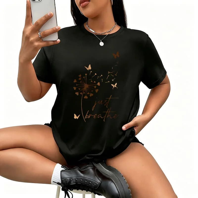 

Dandelion And Butterfly.jpg Women's T-Shirt 100% Cotton Funny Graphic Short Sleeve Tee Novelty Shirt Casual Crew Neck Top S-76XL