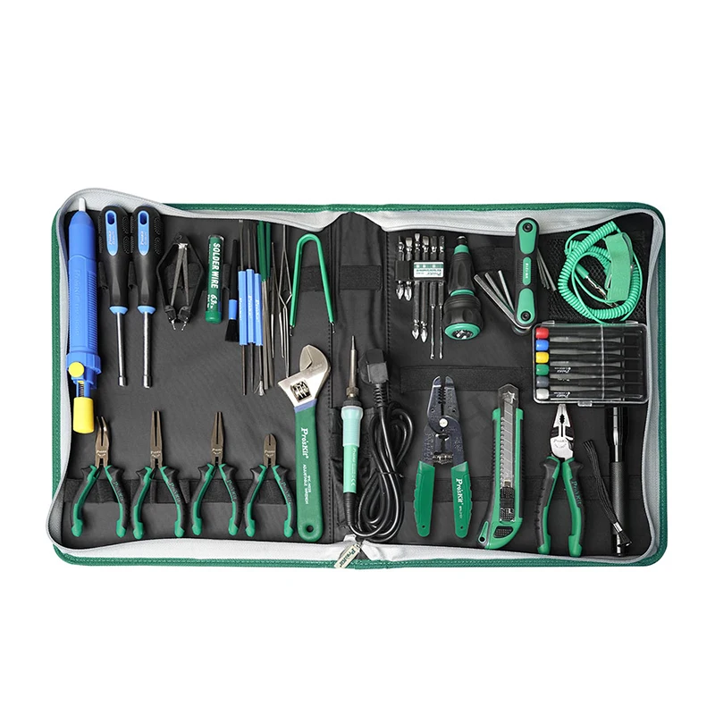 Proskskit Pk2002b Kit de Reparo Eletricista Eletrônica em Casa Ferro Solda Elétrica Faca Utilitário Fio Stripper Kit 52 Peças