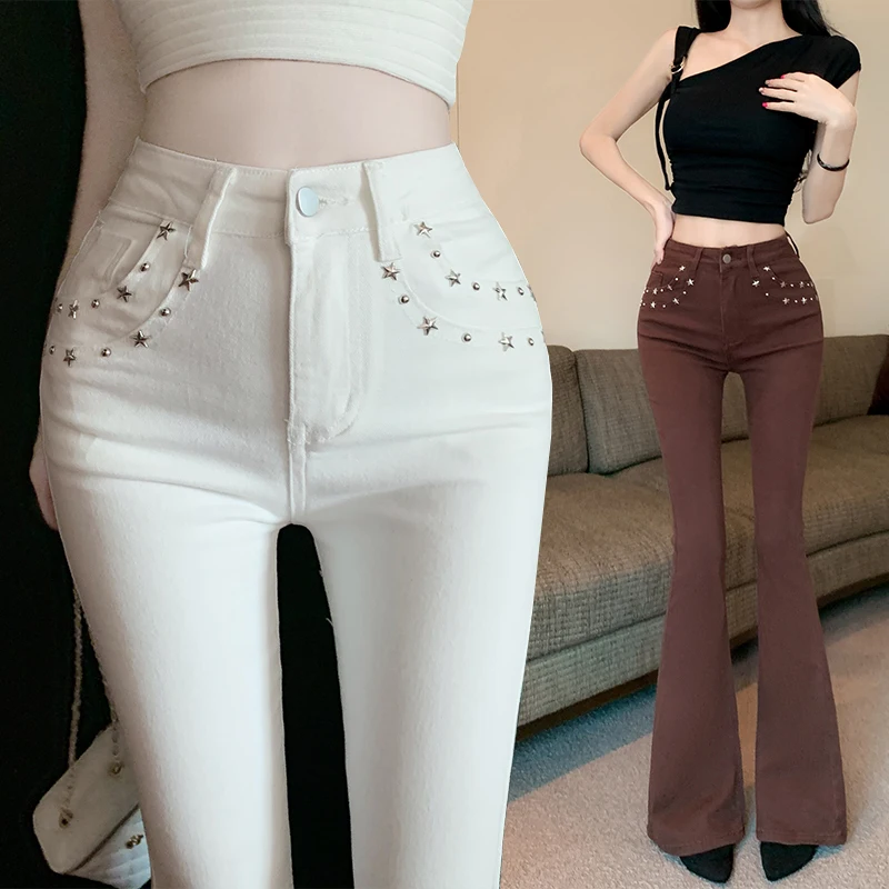 

White High Waist Skinny Flare Jeans Women Casual Office Denim Pants Korean Classic Stars Jean Stretch Ladies Pantolon Vaqueros