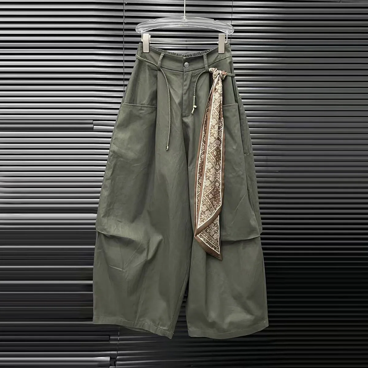   STUDIO 여성용 캐주얼 팬츠 벨트와 스카프 포함 와이드 레그 워크웨어 하이 웨이스트 루즈핏 패셔너블 초가을 신상품