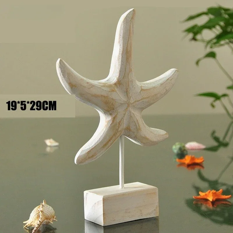 Mediterranean Style Wood Carving Starfish Conch Hippocampus Decorative Accessories for Home Living Room Marine Themed Craft