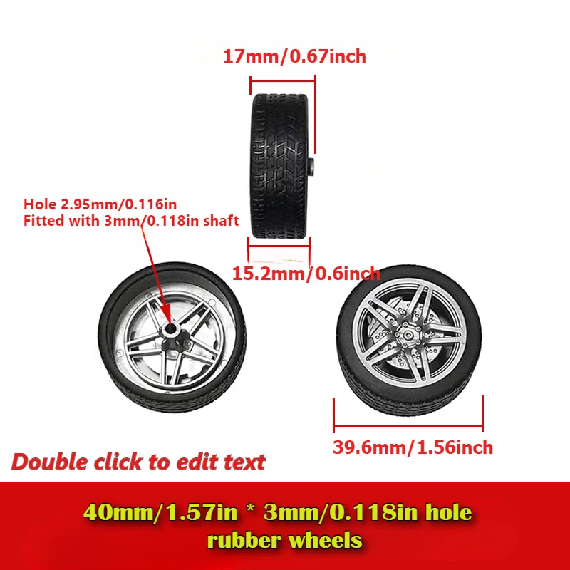Set of 1:16 RC Car DIY Parts, 4pcs 40mm Rubber Wheels, 3mm Bore, 100/125/150mm Axles Tires for Remote Control Toy Car