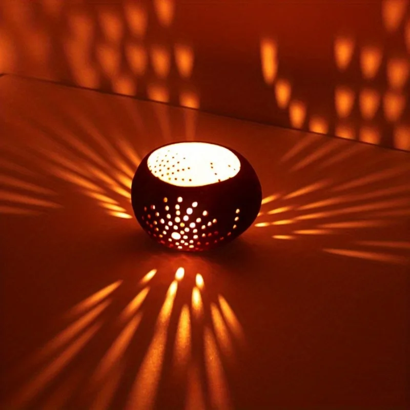 1PC Hollow Pattern Coconut Shell Candle Bowl Coconut Shell Candle Holder Creative Holiday Decoration Table Decoration