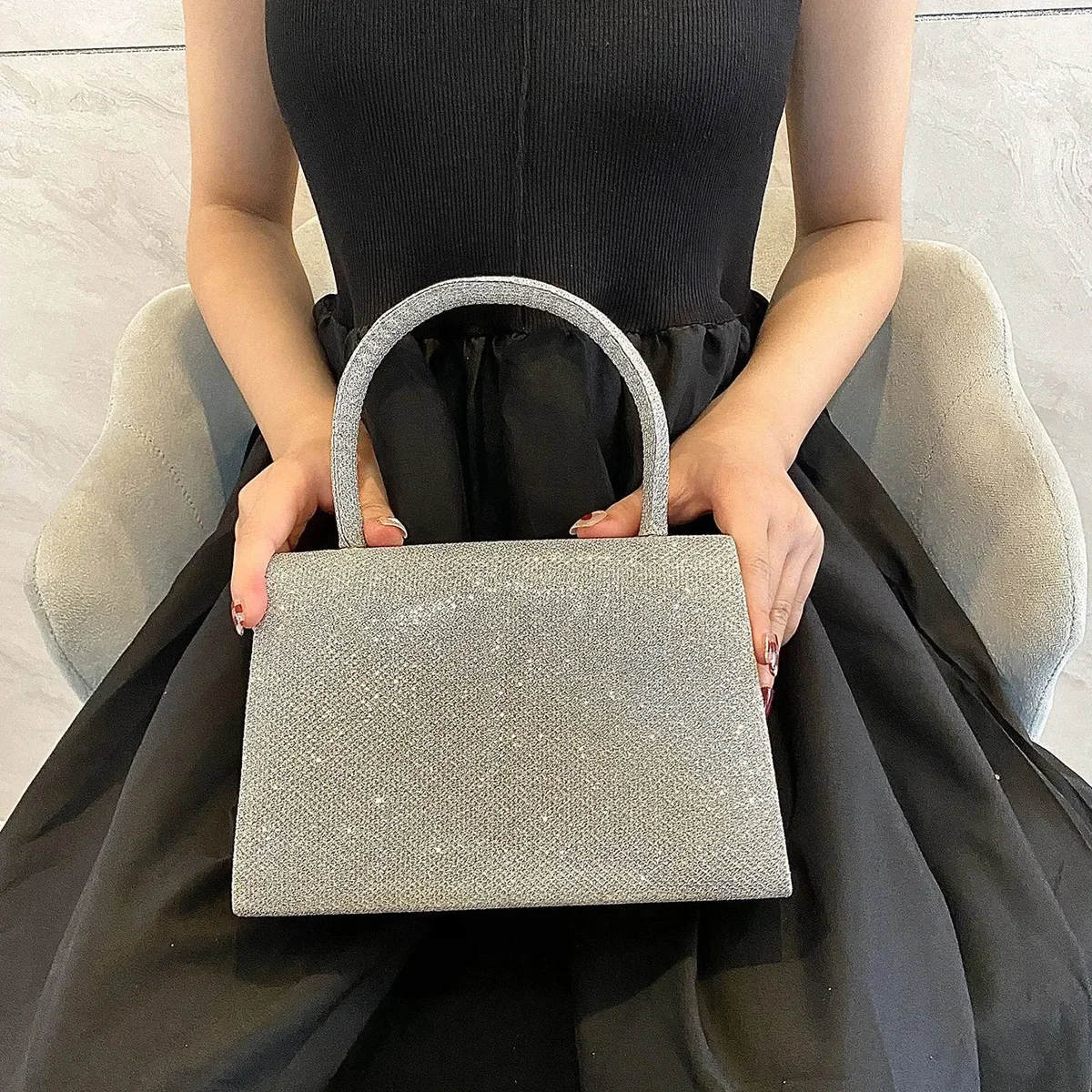 Evening Handbags Silver Sequined Glitter Purse Top-handle Bags Fashion Luxury Bridal Totes Bling Chain Shoulder Crossbody Bags