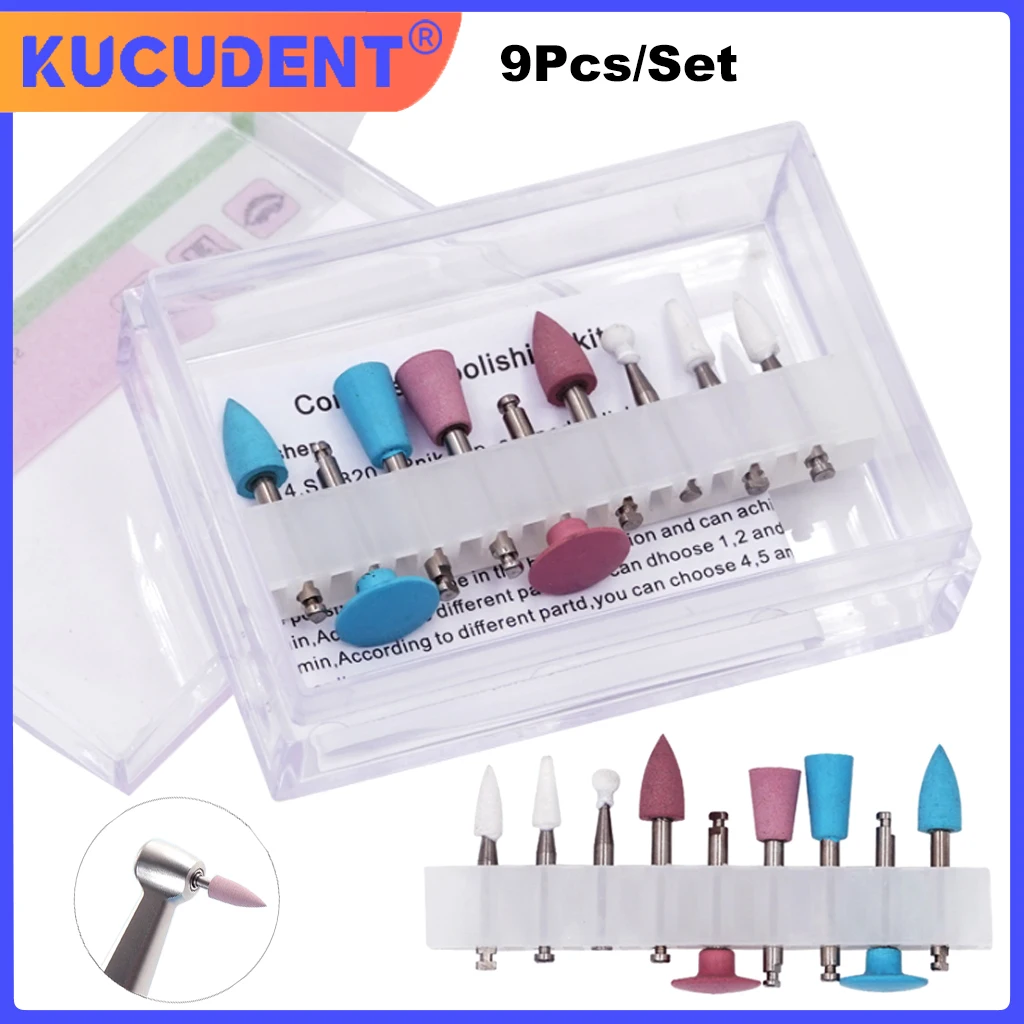 9Pcs/Box Dental Composite Polishing Kits Low Speed Handpiece Contra Angle Kit RA0309 Resin Sanding Polishing Tools