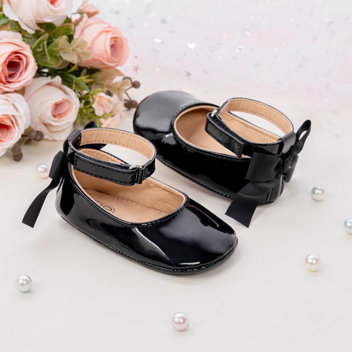 Baby Mädchen Mary Jane Ballerinas aus Lackleder mit Schleife, Prinzessinnen-Kleiderschuhe, rutschfeste weiche Sohle, für Kleinkinder, Prewalker, Party – Detail 24