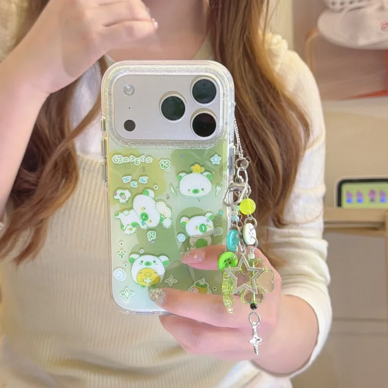 

Funny Cute Cartoon Bear Case For iPhone 17 Pro 16 15 14 Pro Max Phone Cover with Pendant Protective Cases For Apple iPhone 16Pro