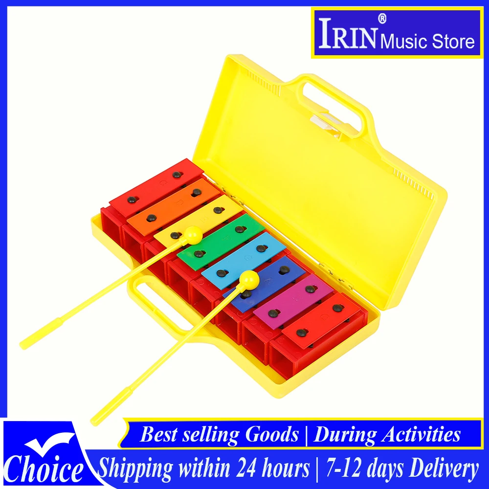 IRIN 8 Notes Chromatic Xylophone Glockenspiel Resonator Bells With Yellow Case Early Education Percussion Instrument Tools
