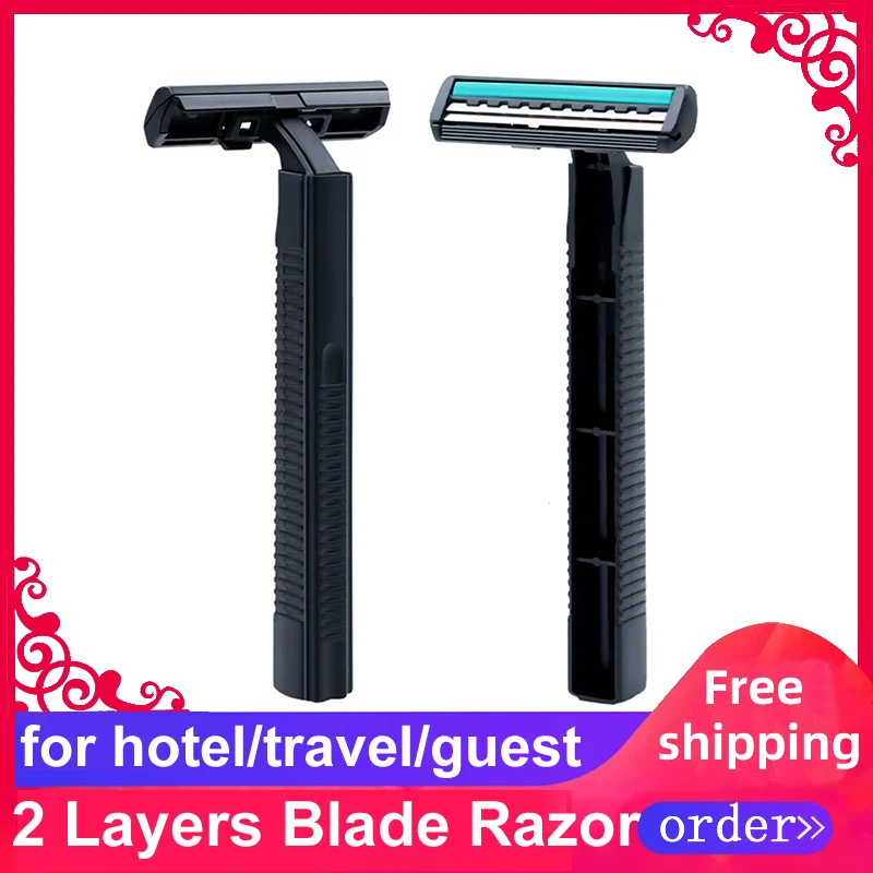 

Free Shipping Hotel Supplies Travel Beauty Tool Personal Care Lose Hair Bikini 2Layers Blade Disposable Razor Black