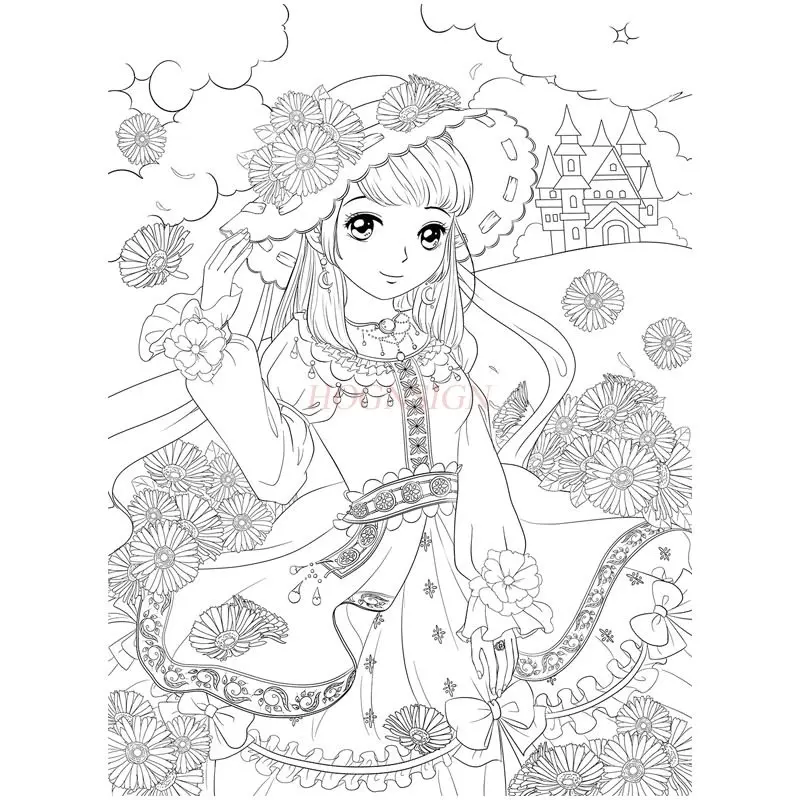 1book Little princess, beautiful girl, line drawing, painting book, children's coloring book