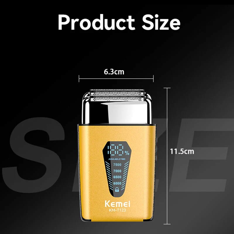 Kemei T123 Electric Shaver For Men Professional Waterproof Beard Trimmer USB Fast Charging Shaver Machine Digital Display Razor