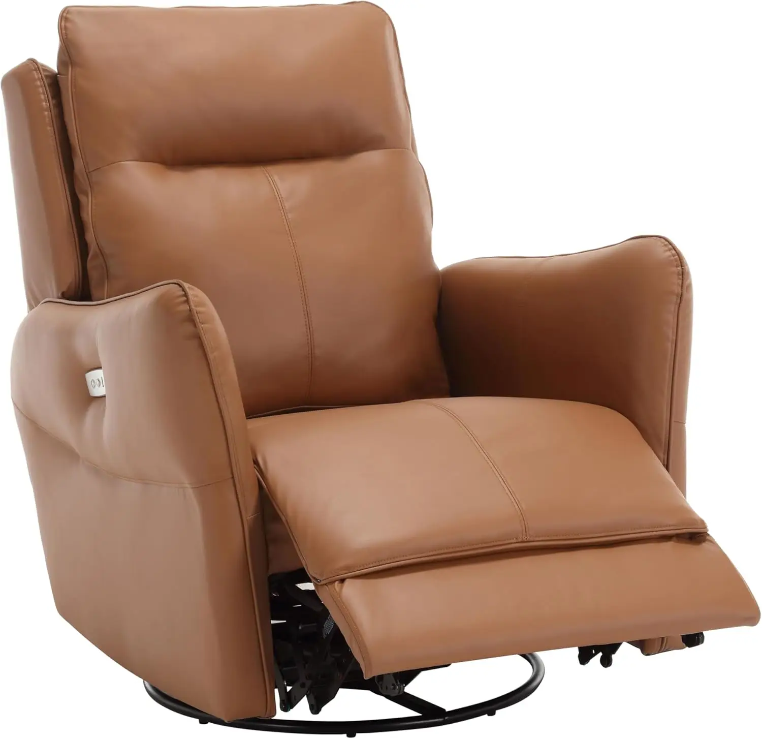 Power Recliner Chairs,Modern Upholstered 270 Swivel Nursery Rocker Glider Recliner For Living Room,Pu Leather In Brown