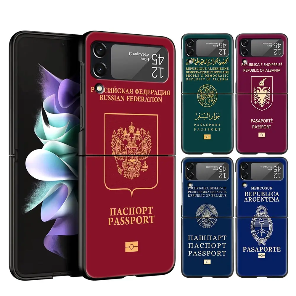 Algeria Russia Passport Phone Case for Samsung Galaxy Z Flip 3 4 5 Folding Shell For Samsung Z Flip3 Flip4 Hard PC Bumper Cover