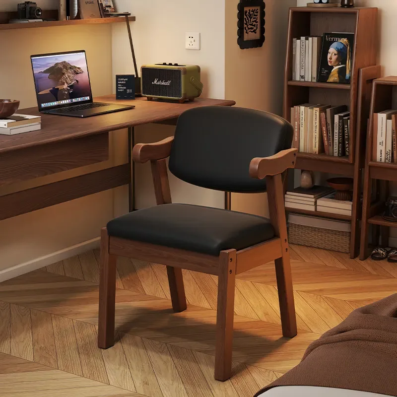 Solid Wood Computer Chair Ergonomic Desk Seat for Home Office Study Dorm Bedroom Comfortable Backrest Writing Work Stool
