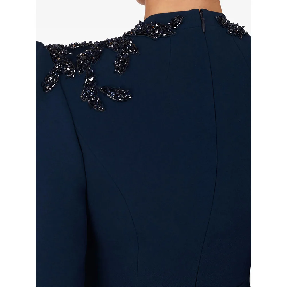 فستان سهرة فاخر على شكل حرف v وأكمام طويلة مطرز بالكريستال فساتين سهرة مستقيمة بطول الأرض فستان زفاف الضيوف حسب الطلب