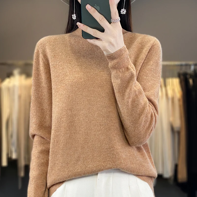 100% pure woolen sweater women's autumn/winter 2024 fashion new series ready-to-wear semi-turtleneck style knitting base 1