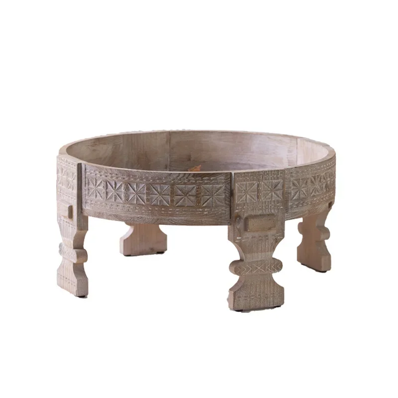 

Solid wood carving flower coffee table log homestay decoration combination tea table