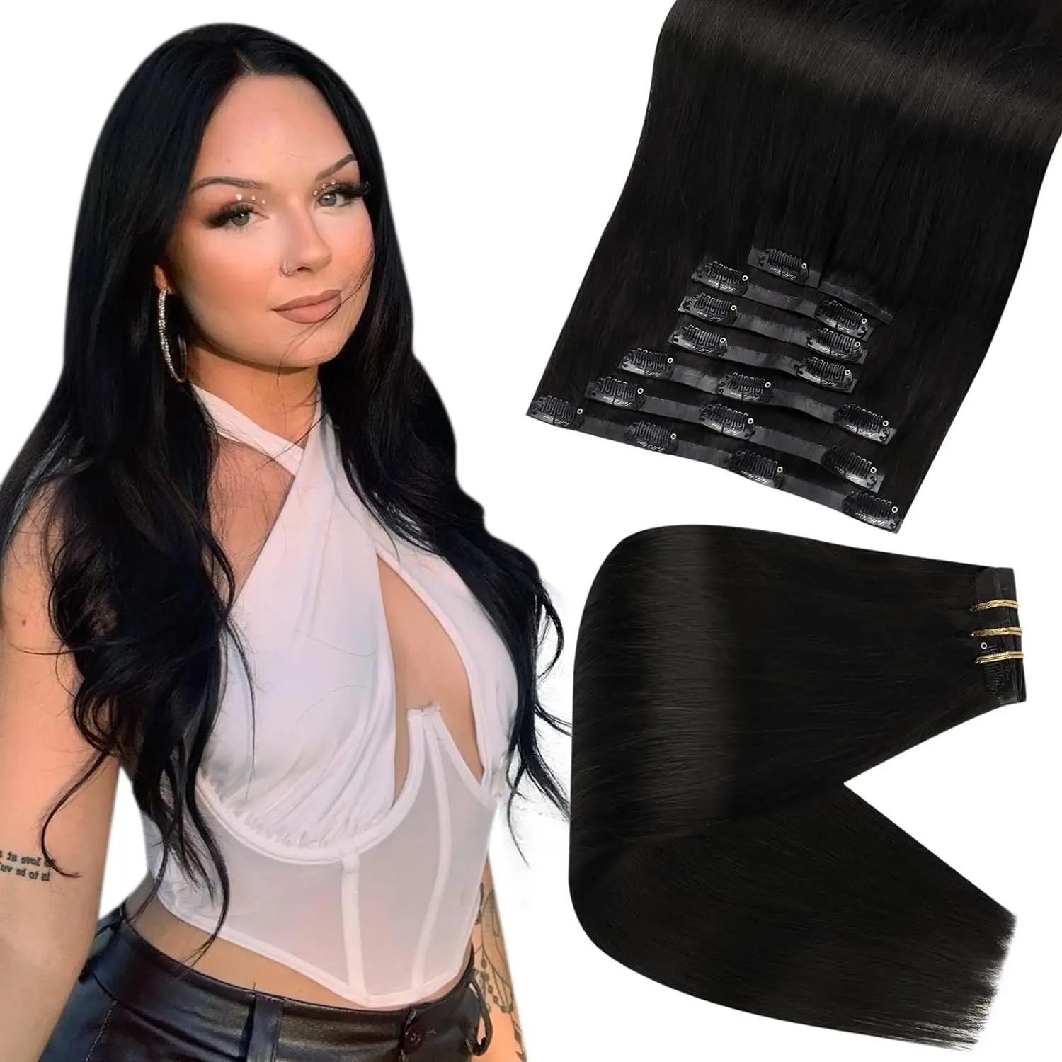 Voller Glanz, unsichtbare Clip-in-Haarverlängerungen, Echthaar, 8 Stück, 100 g und 80 g, blondes Haar, nahtloser Clip-on-Remy-Verlängerungs-Hautschuss