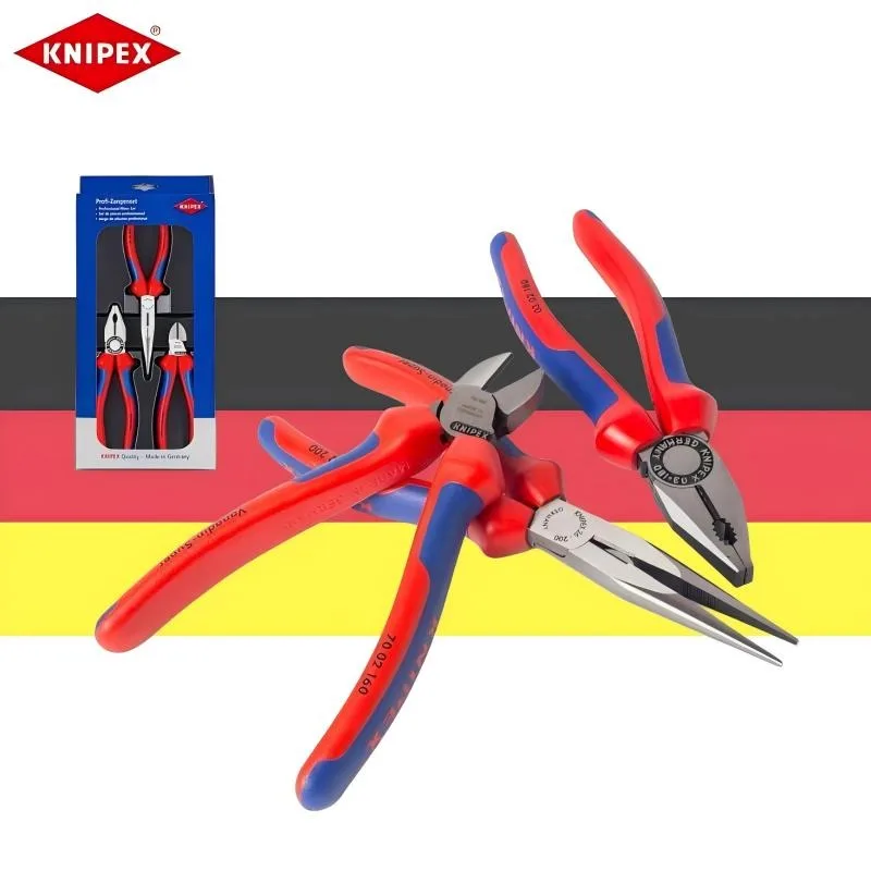 KNIPEX 002011 طقم كماشة 3 قطع مع كماشة مجمعة 0302180 إبرة زردية 2612200 قطري القاطع 7002160