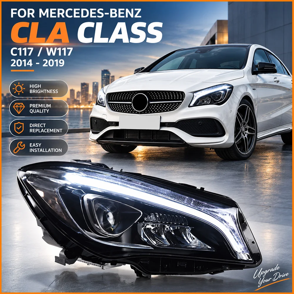 For Benz C117 W117 CLA 2014 to 2019 LED Headlight 2019 Top Spec Facelift Projector Lens Headlamp With Integrated DRL Light