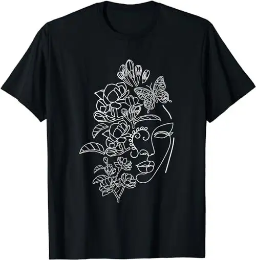 Floral Head Woman Flower Line Art Abstract Novelty S T Shirt Sweat 101285