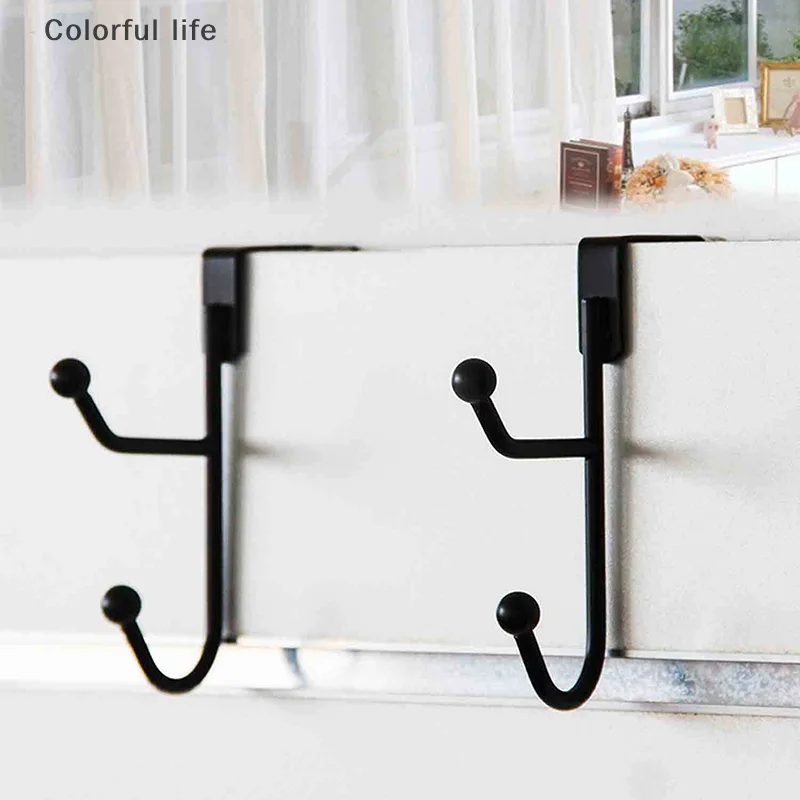 

2Pcs Door Back Hooks Double Heavy Duty Hanger Hooks Bathroom Organizer Rack Clothes Hat Towel Hanger Bathroom Accessories