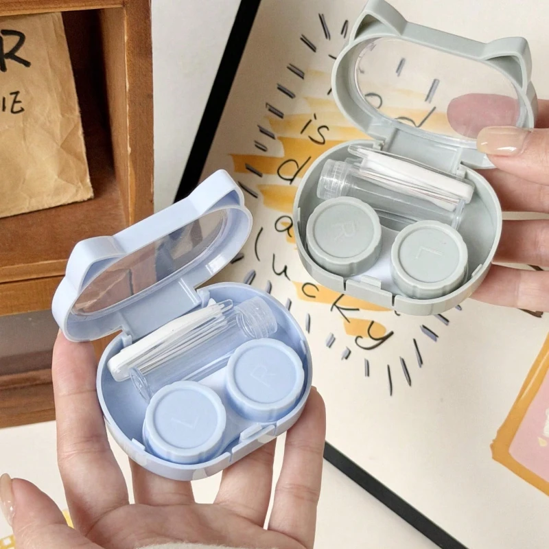 1/2/4/6pc Cat Shaped Mini Contact Lens Case with Mirror, Sto