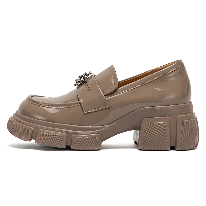 

Women's Loafers Thick-Sole Leather Shoes Outdoor Casual Shoes Brown Autumn/Winter Waterproof Height-Increasing Teenage Student S