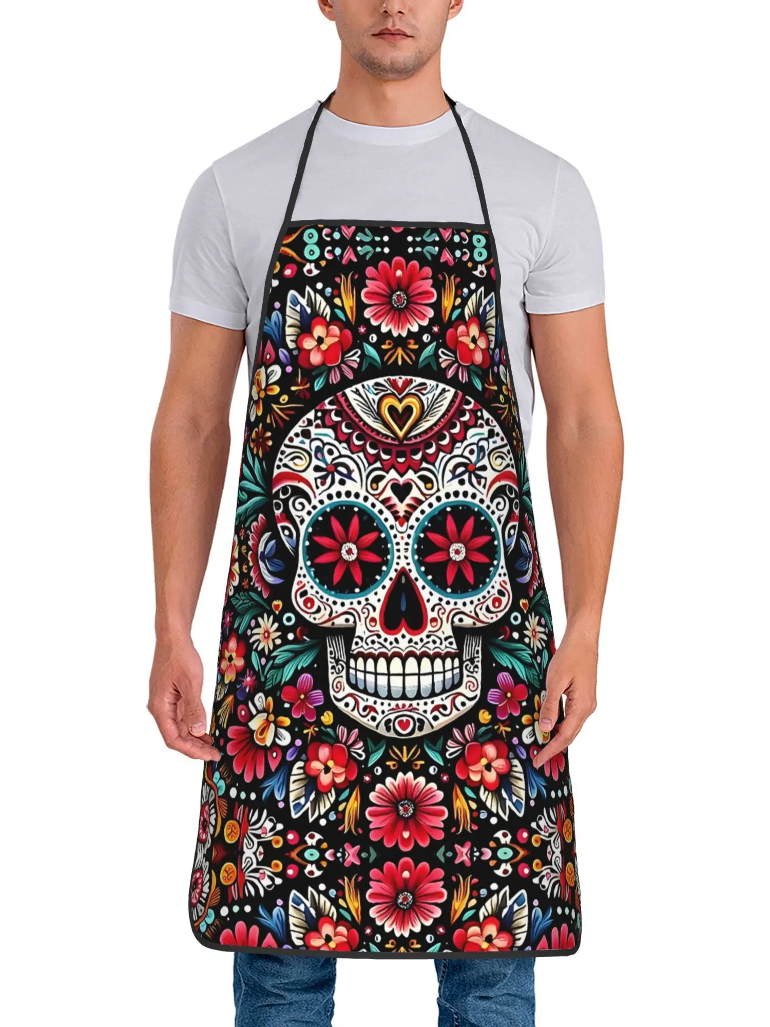Humorous Mexican Sugar Skull Design Cooking Apron for Chefs Restaurants Kitchen BBQ Catering Universal Apron
