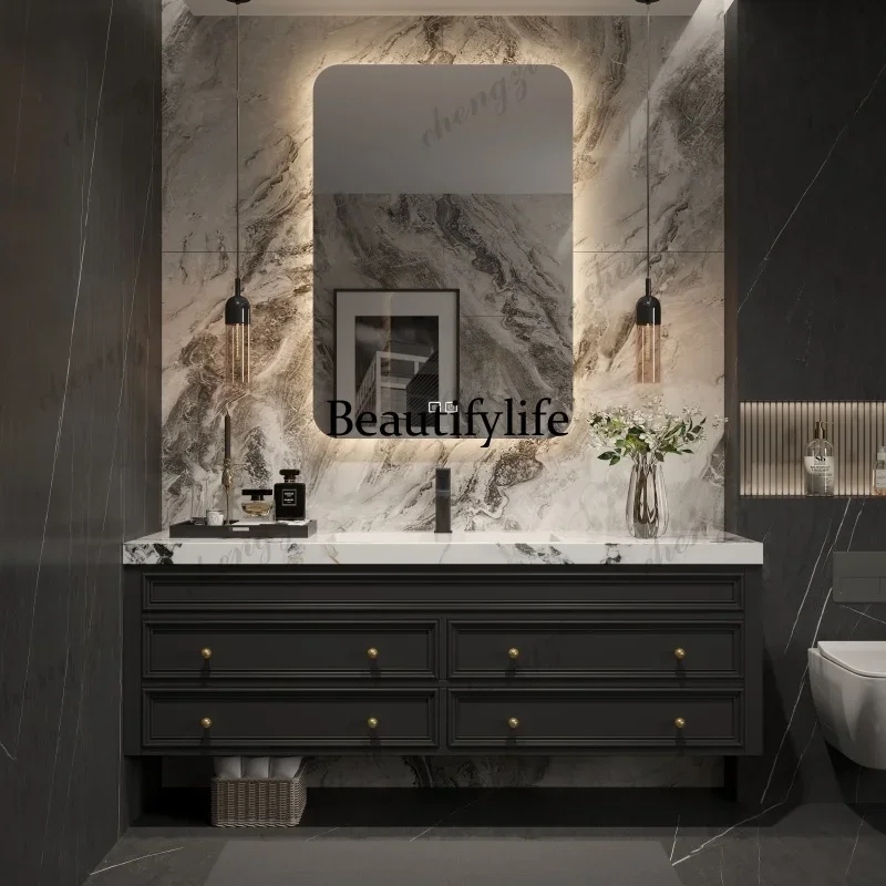 N178 Bathroom Cabinet Combination Solid Wood Style Light Luxury Facial Washing Facade Rock Plate Toilet Basin French Retro Washi