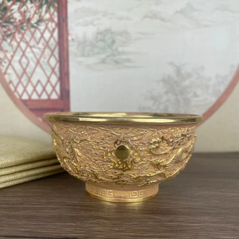 Antique Bronze Collection Antique Qianlong Year Gilding Relief Boy Meets Girl Bowl Copper Bowl Home Decoration