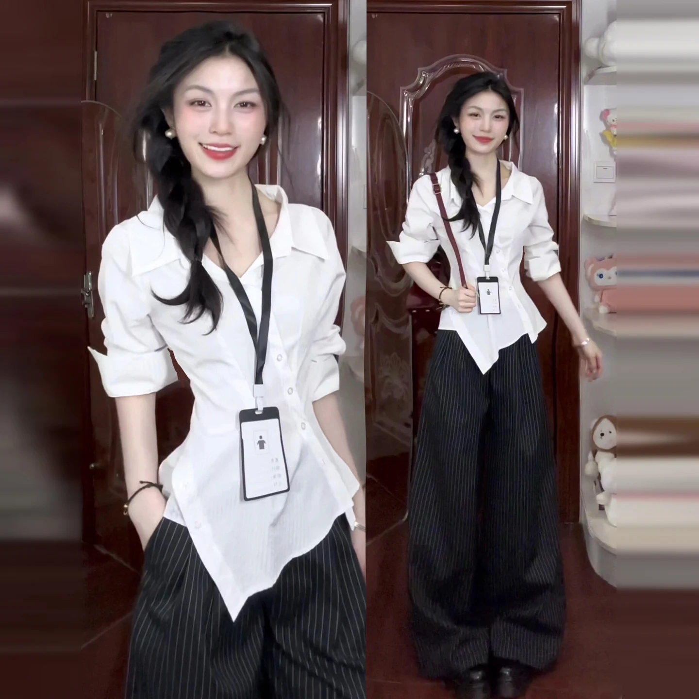

Elegant Korean Style Collar Long Sleeve White Shirt Women Early Spring 2026 New Irregular Hem Waist Cinching Shirt Top