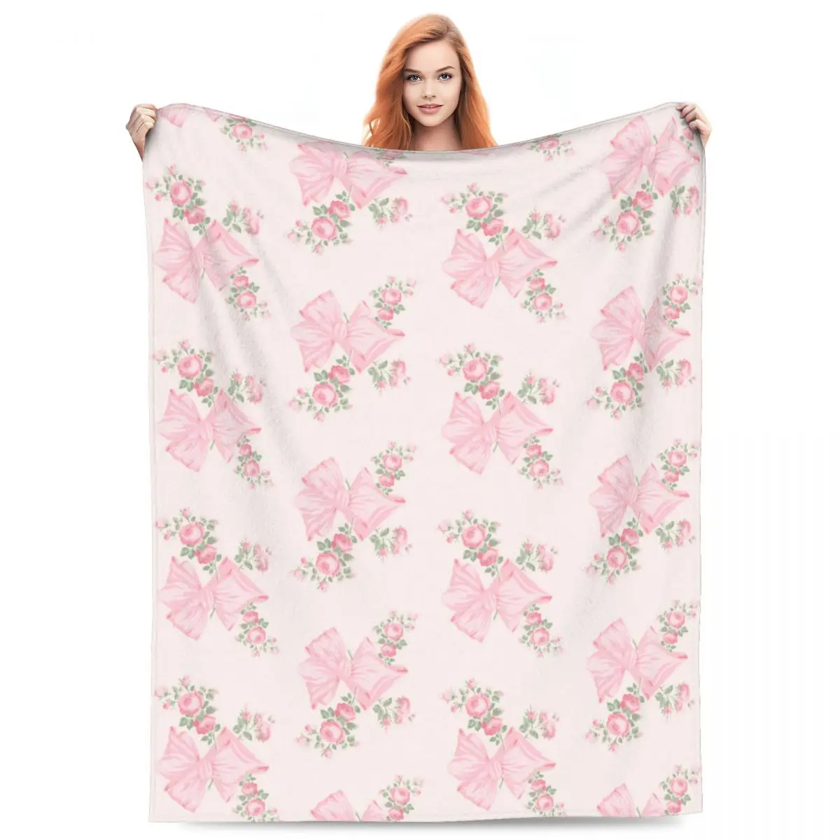 Throw Blanket Rosa Beaux Micro Pink&White Fleece Blanket Four Sizes Fashionable Portable Suitable For Sofa Nice Gift