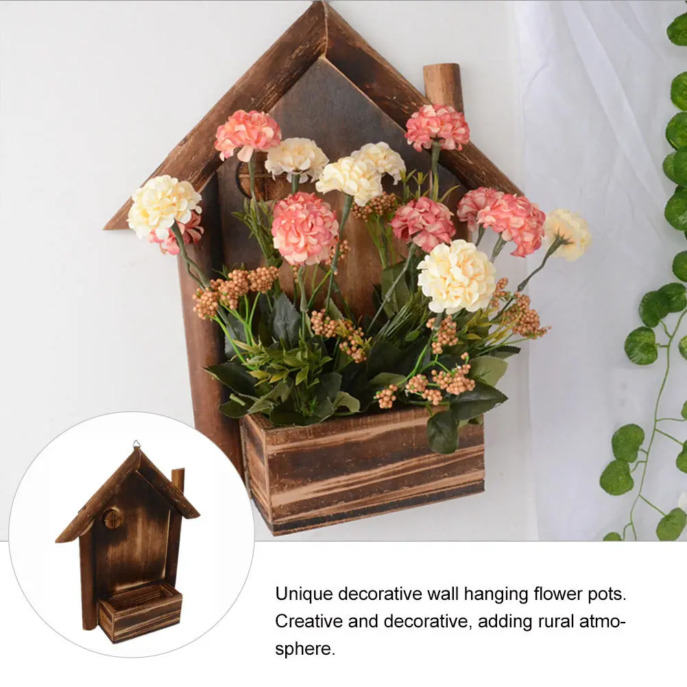 

1Pcs Carbonized Wood Wall Hanging Flowerpot Brown Rustic Decorative Pendant Perfect for Home Porch Kitchen Office Artificial