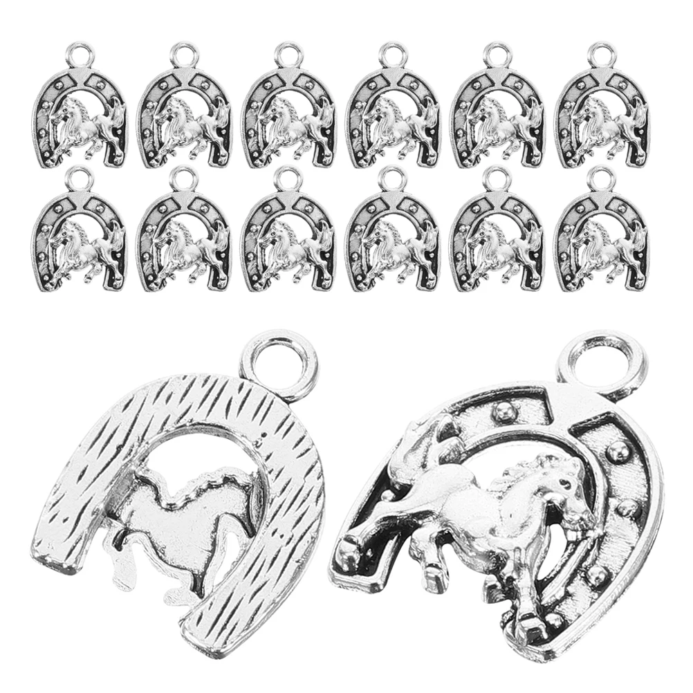 

20Pcs Western Themed Charms Silver Horseshoe Horse Pendant for Bracelets Necklaces Jewelry Making Supplies
