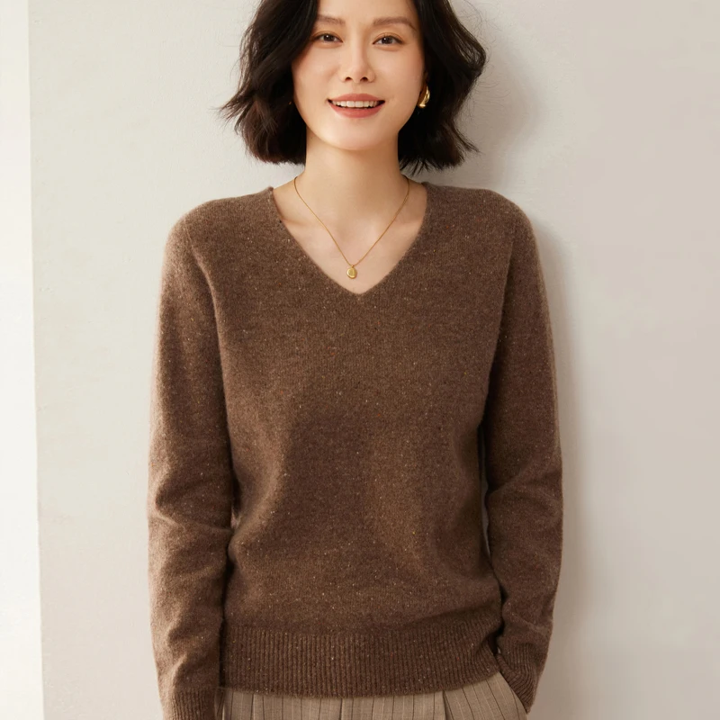 Sweater for Women 100% Merino Wool V Neck Sweater Fall Winter Basic Warm Pullovers Long Sleeve Soft Knit Jumpers Female Clothing