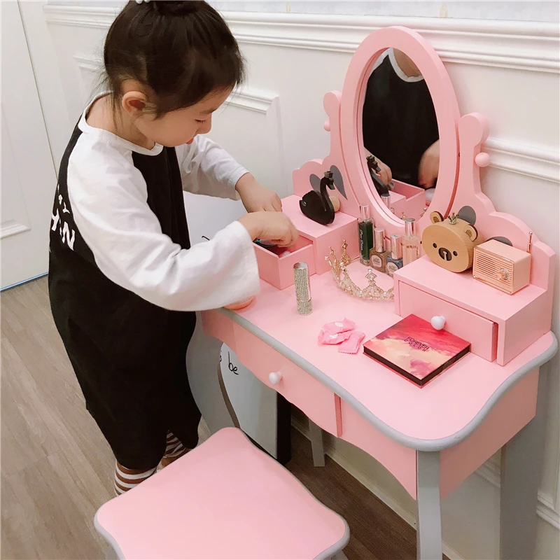 Kids play house girl pink dresser dressing table kindergarten early education imitation lipstick eyeshadow