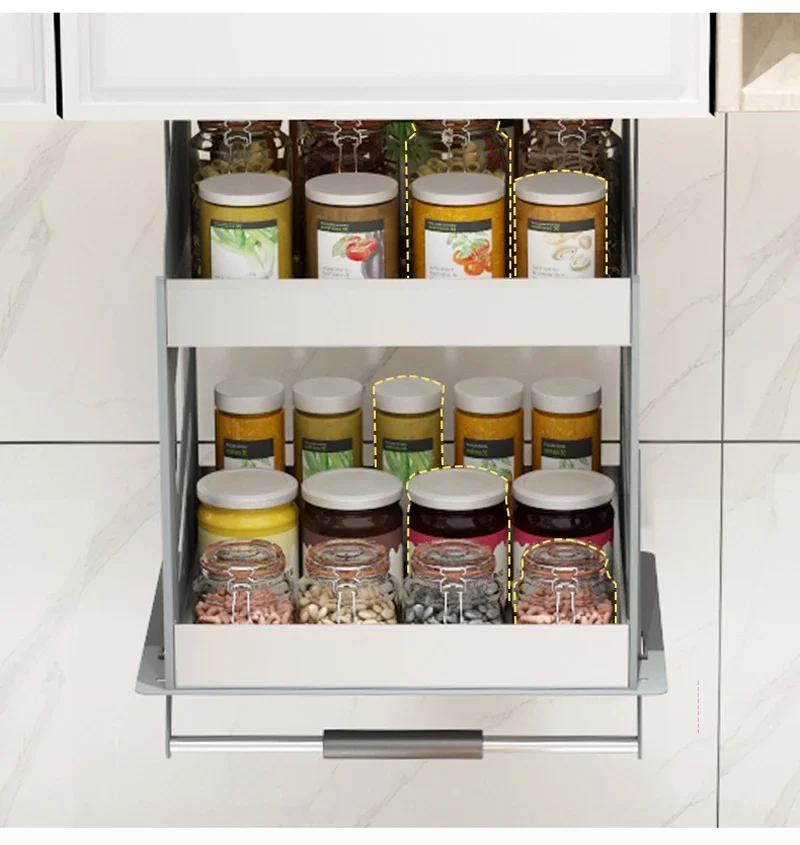 

Kitchen Cabinet Pull-down Lift Basket Storage Spice Racks Wall Cabinet Up and Down