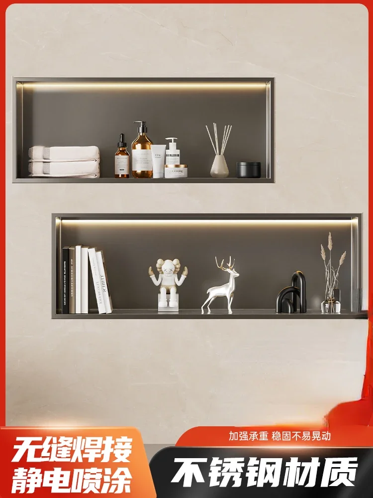 Horizontal stainless steel alcove cabinet, metal TV cabinet, built-in finished toilet, bathroom shelf