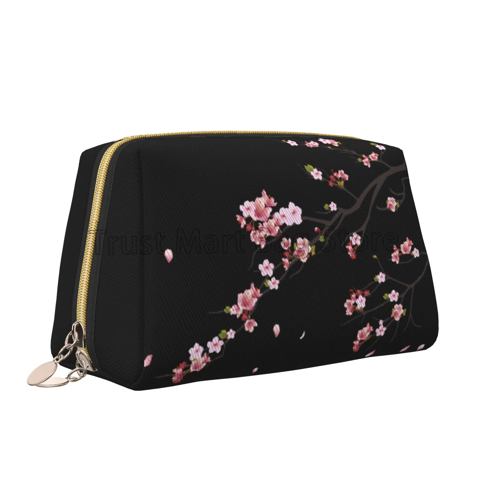 

Japanese Sakura Cherry Blossoms Toiletry Bag Travel Cosmetic Bags Women Leather Makeup Storage Pouch Waterproof with Zipper Gift