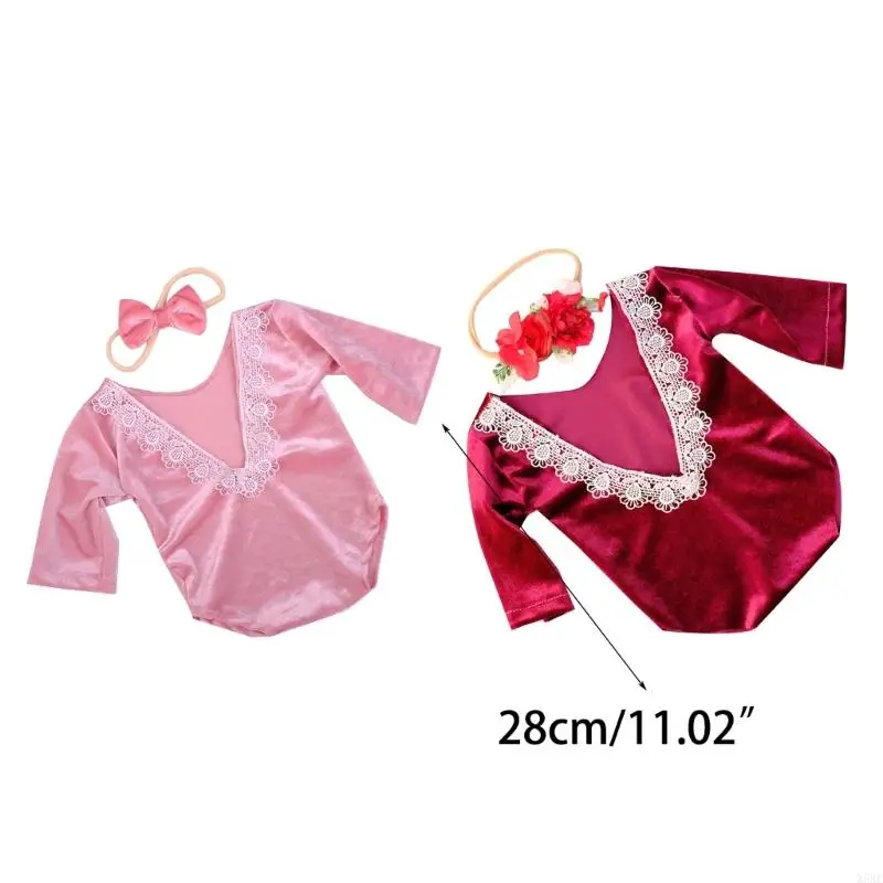 X5XE Baby Romper Headpiece Photoshoot Costume Posing Wear 0-2Month Infant Photo Suit