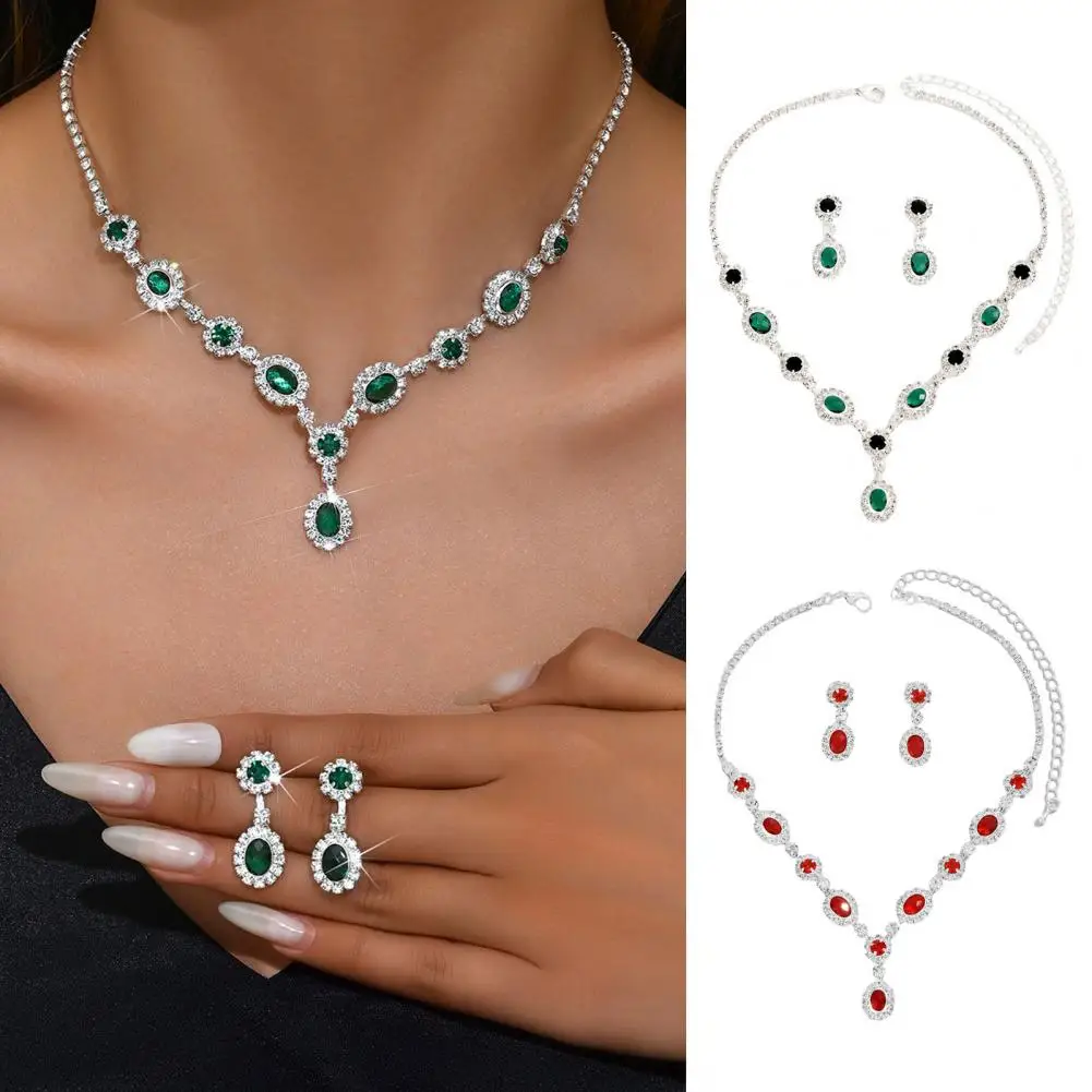 مجموعة مجوهرات حجر الراين لامعة حجر الراين مجوهرات الزفاف قلادة طقم من الحلقان مجوهرات حجر الراين الرجعية للنساء لعيد الحب