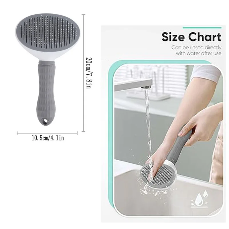 Self-cleaning Nail Rake Brush Cat Brush With Release Button For Long or Short Pet Hair Cleaner Removes Tangles and Loose Fur