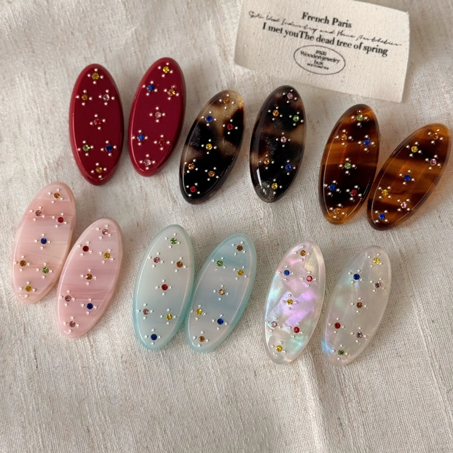 

Acetate Colorful Rhinestone Hair Clip Oval Duckbill Clip Korean Style Sweet Bangs Side Clip Fashion Versatile Hair Accessories