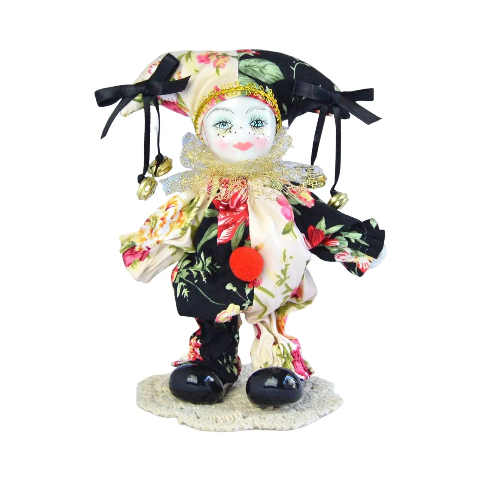 

7inch Clown Doll Model Artware Funny Harlequin Doll for Table Halloween Decoration