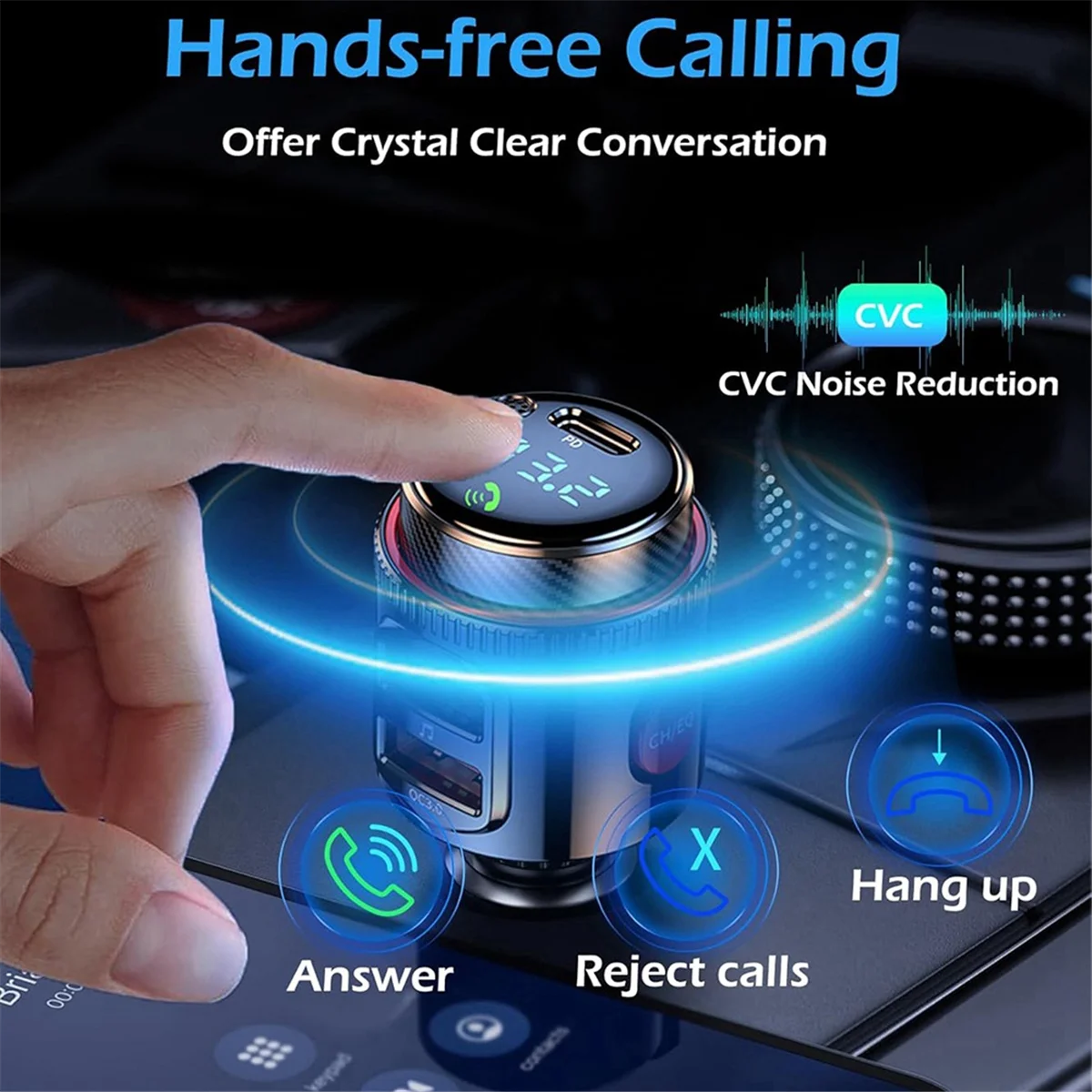 New Car Bluetooth Adapter, Wireless FM Transmitter,Dual Fast Charging, Cigarette Lighter Radio MP3 Player, HiFi Bass Sound