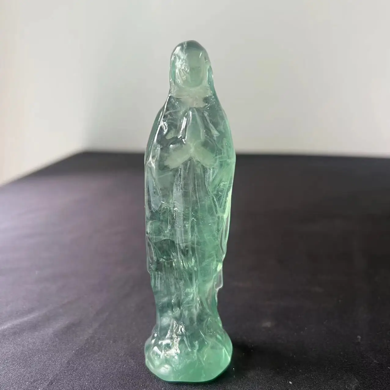 12CM Fluorite Crystal Virgin Mary Mother of God Carved From Natural Stones Madonna Statue Goddess