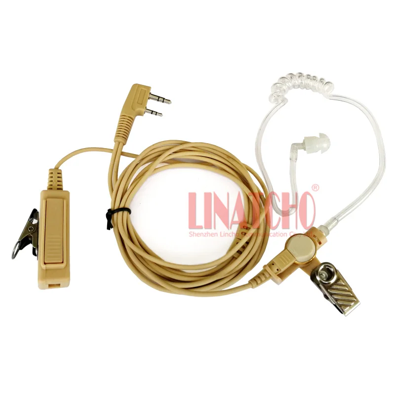 Brown Yellow Color Walkie Talkie Acoustic Clear Air Tube Earpiece K-Type Connector