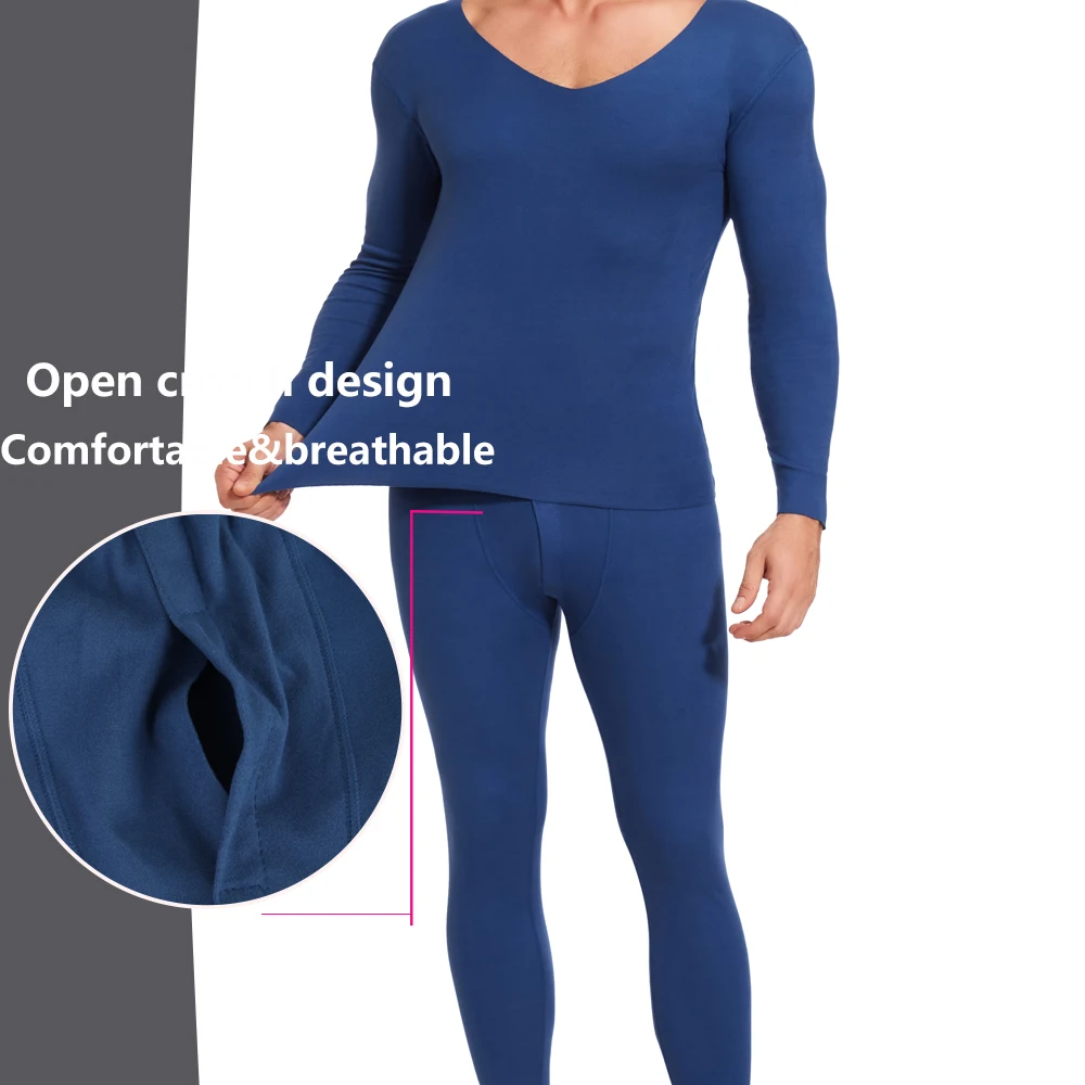 L-4XL Winter Men\'s Brushed Thermal Underwear V-Neck Long Sleeve Top Bottoming Pants Set Seamless Comfortable Pajamas 2Pcs New In